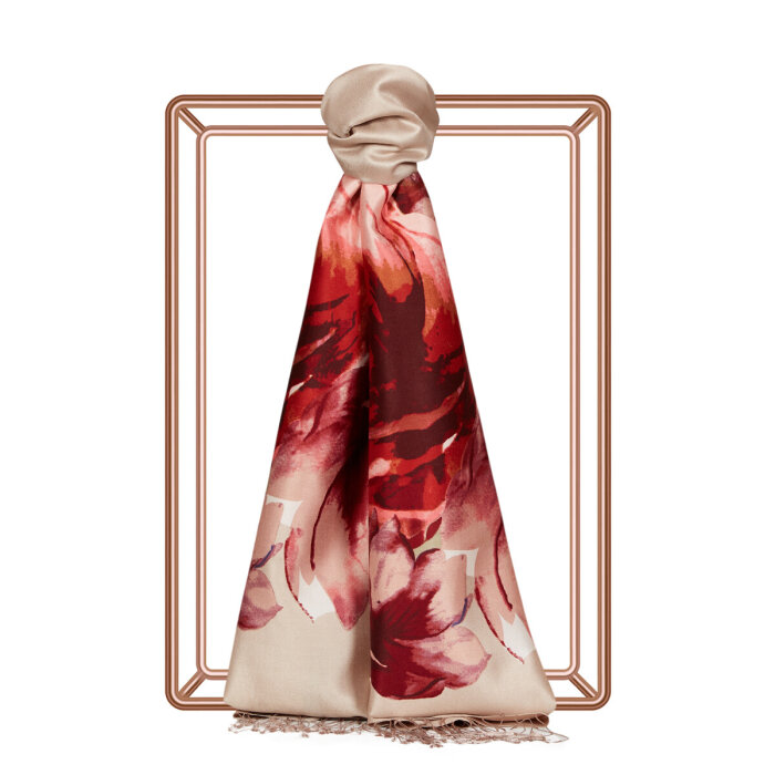 İpek Evi Uyanış Desenli İpek Şal VİZON - 1