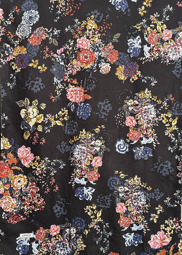 İpek Evi Yalı Bahçesi Desenli İpek Şal SİYAH