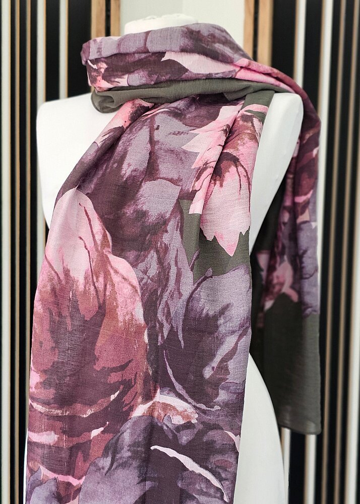 İpekevi Büyük Çiçek Desenli Şal Çam Yeşili 