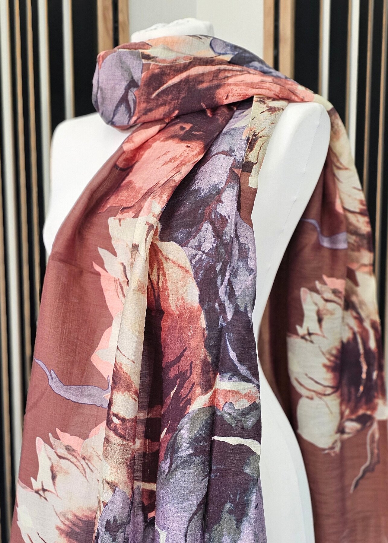 İpekevi Büyük Çiçek Desenli Şal VİZON - 1