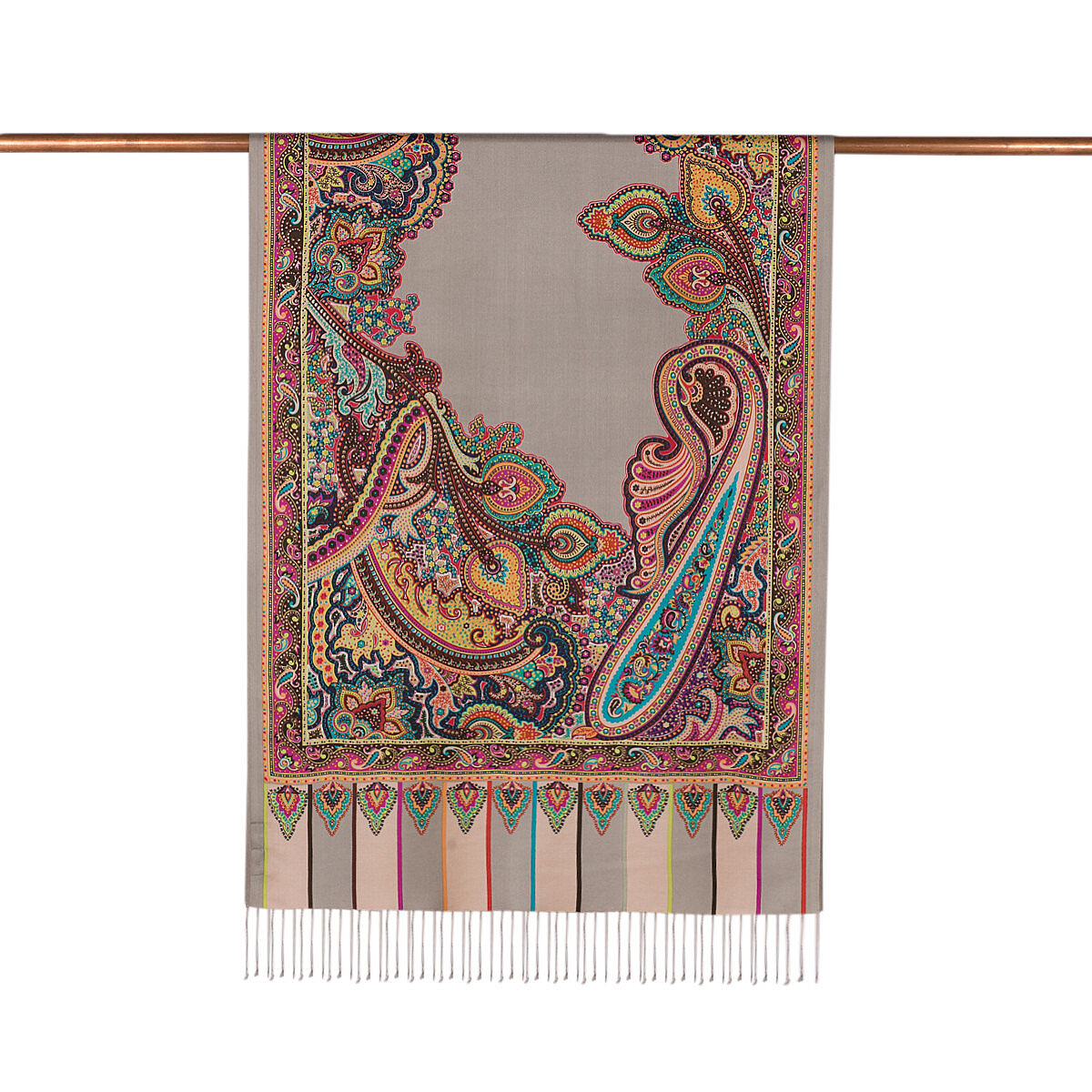İpekevi Çerçeve Paisley Desenli İpek Şal GÜMÜŞ - 3