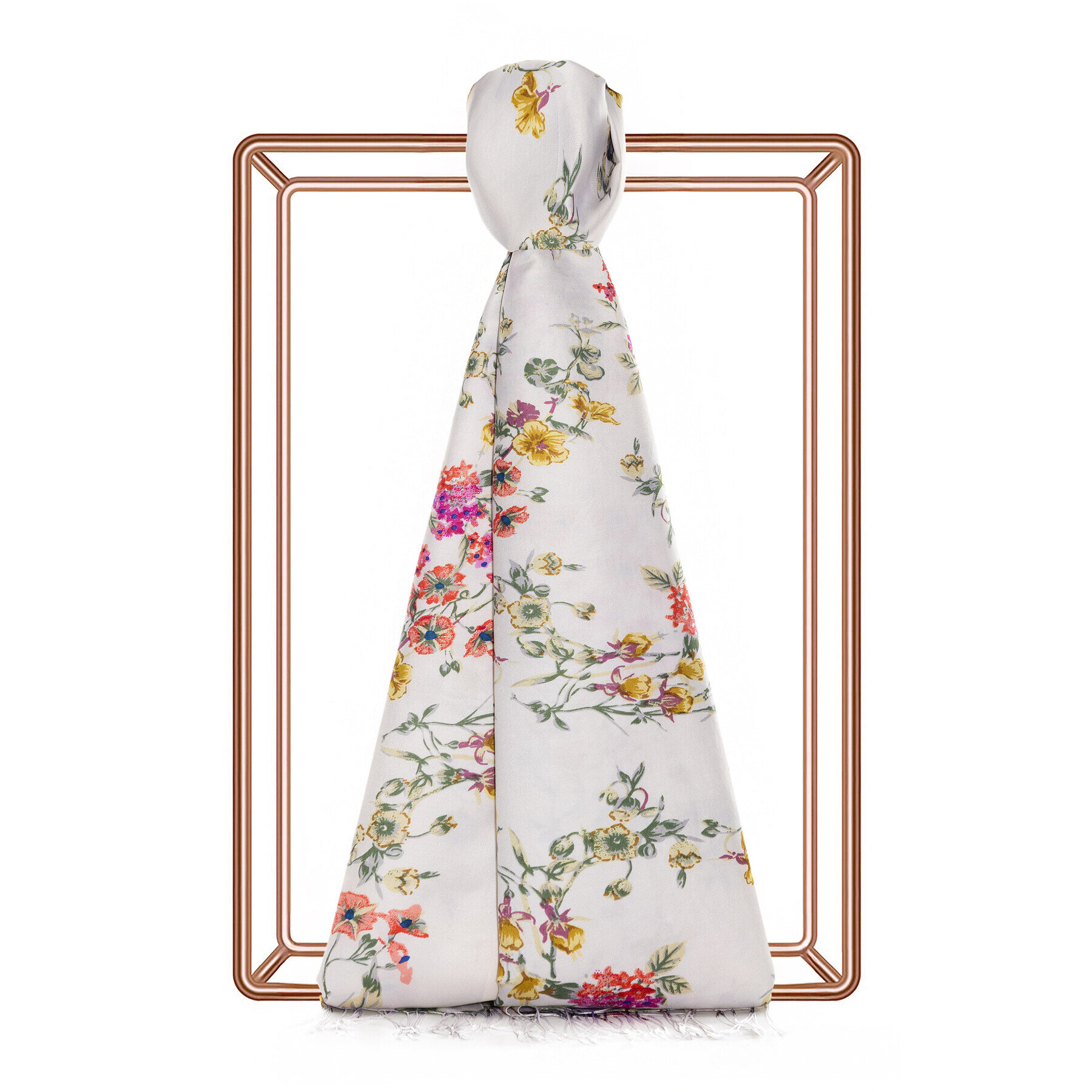 İpekevi Çiçek Tacı Desenli Şal Krem Kırmızı - 1