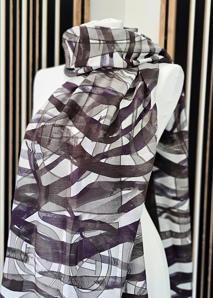 İpekevi Gece Dalgası Desenli Şal Siyah Beyaz 