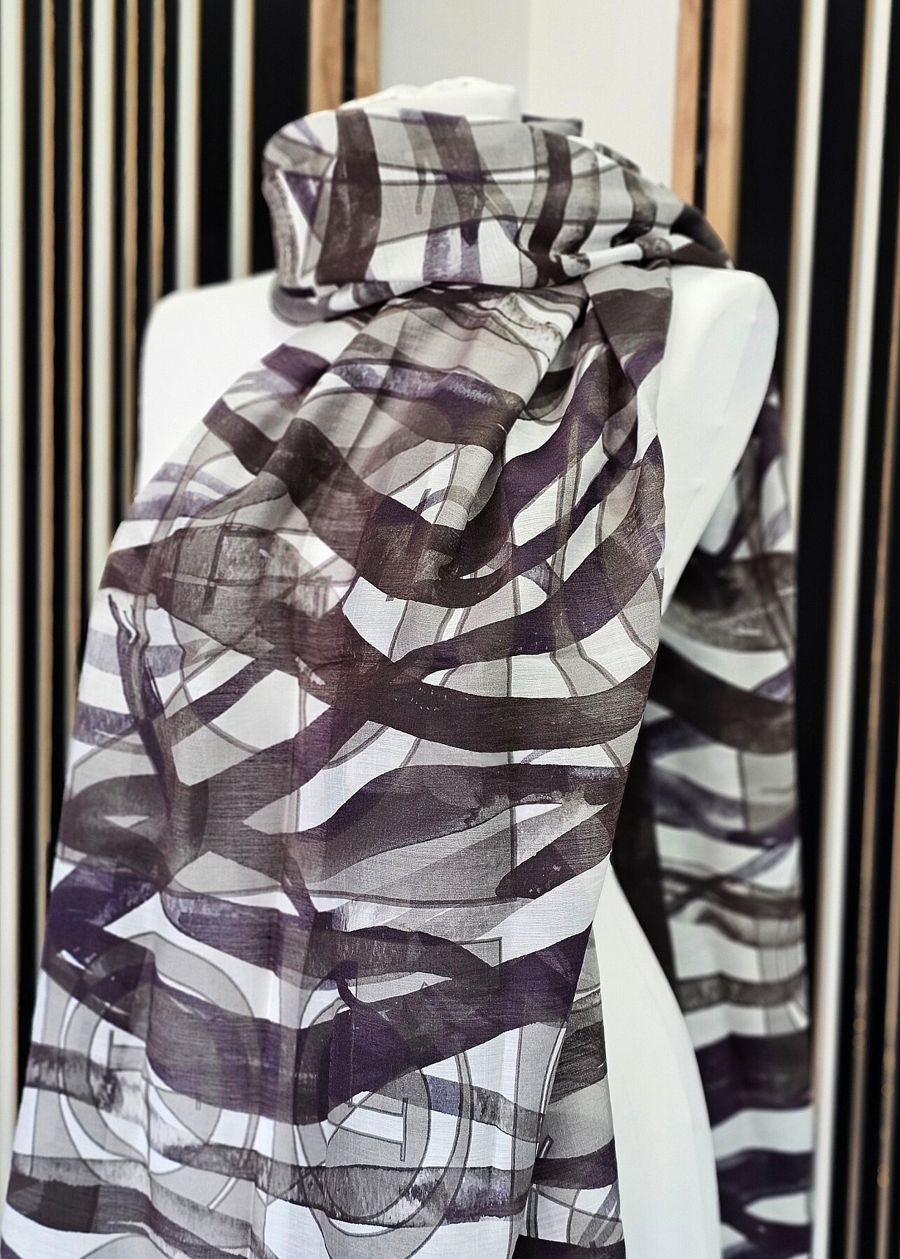 İpekevi Gece Dalgası Desenli Şal Siyah Beyaz - 1