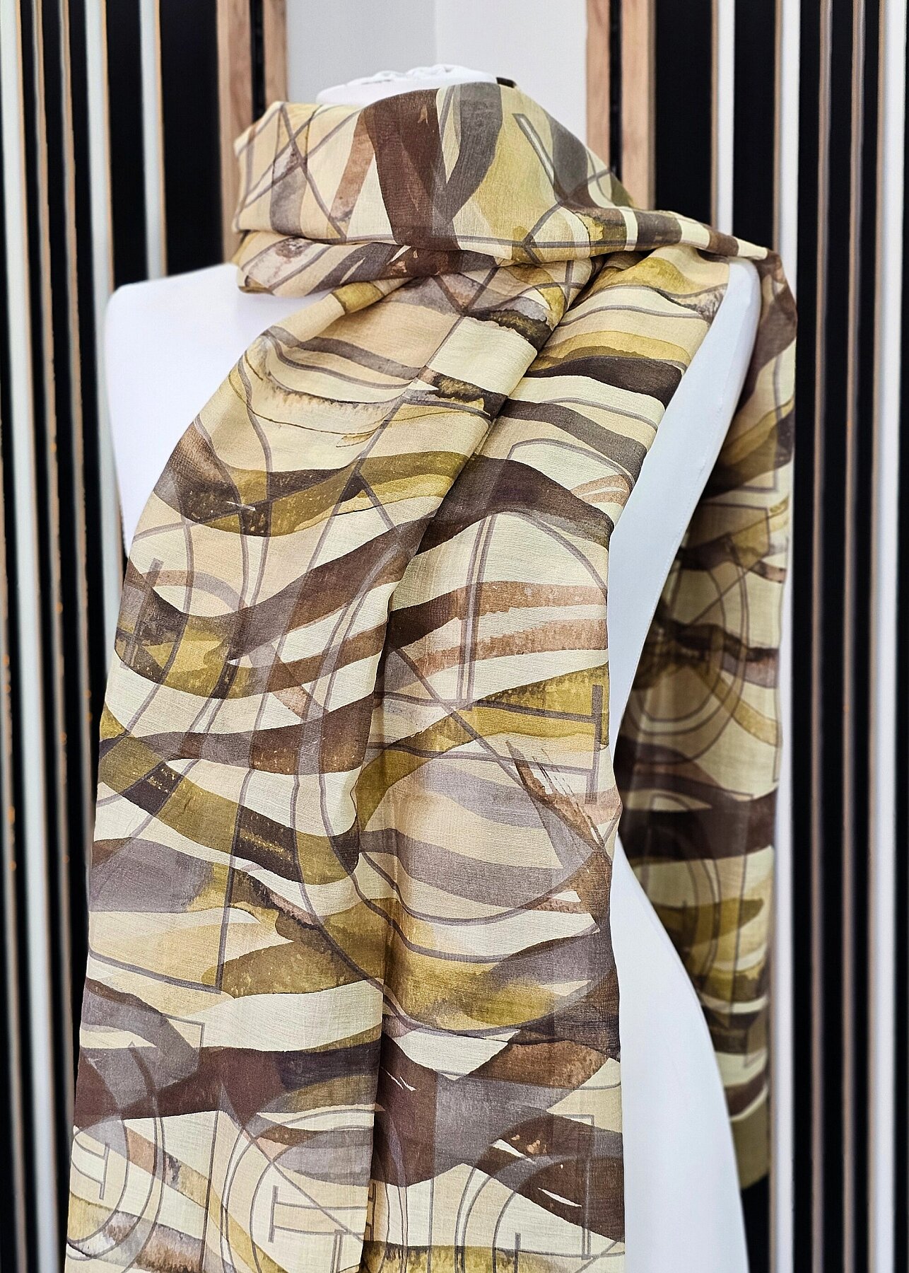 İpekevi Gece Dalgası Desenli Şal YAĞ YEŞİLİ - 2