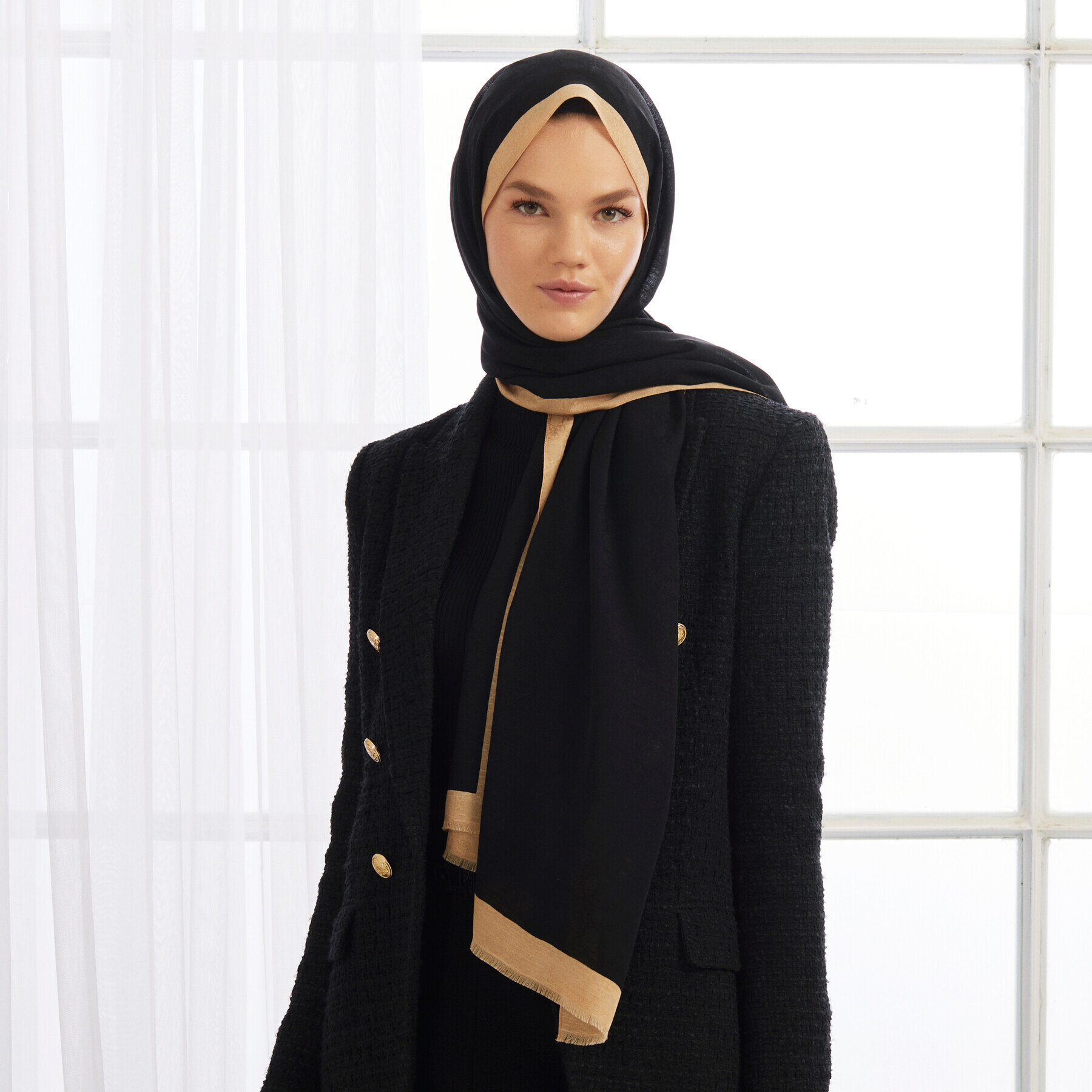 İpekevi İpek Şal Siyah Bej - 4