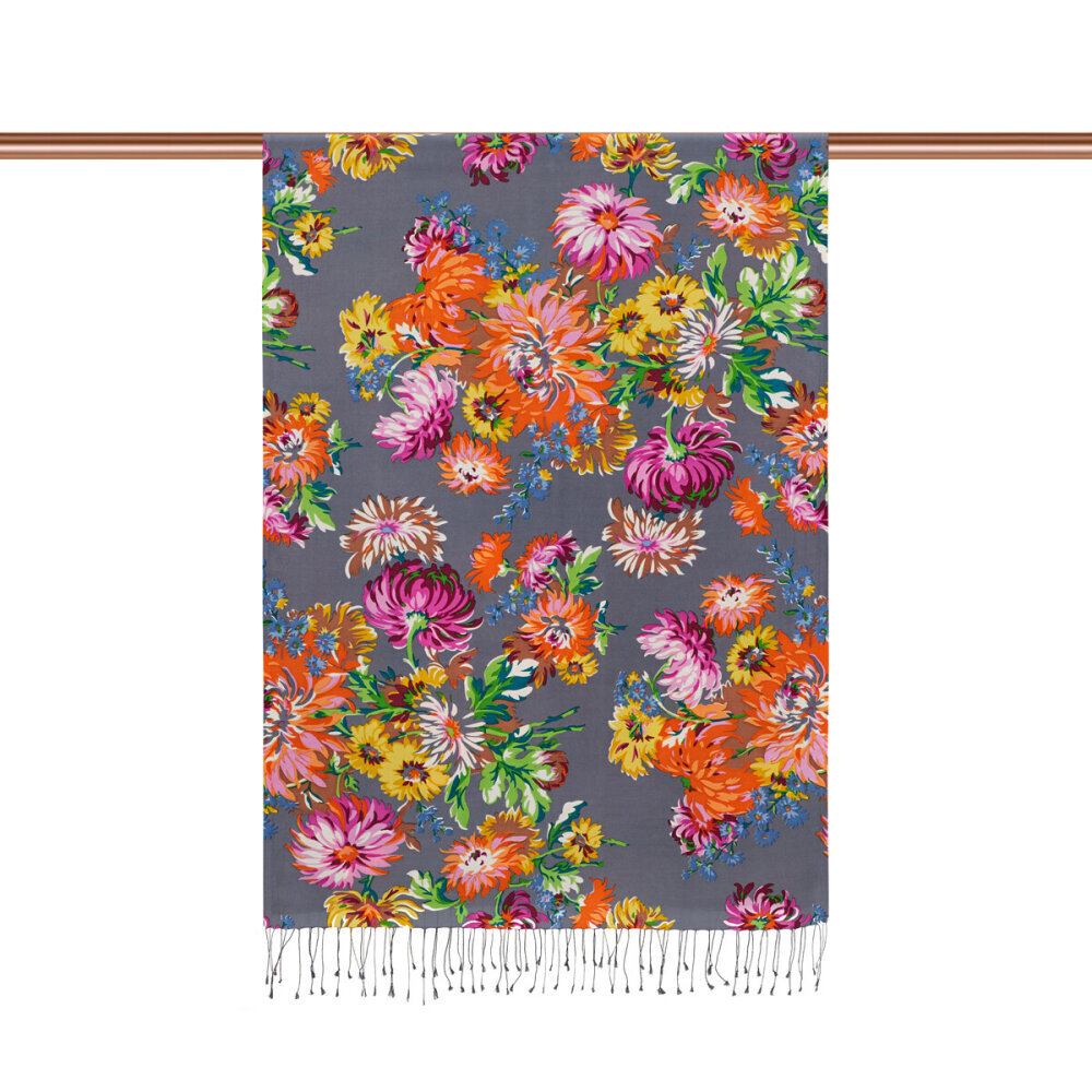 İpekevi Kasımpatı Desenli İpek Şal GRİ - 2