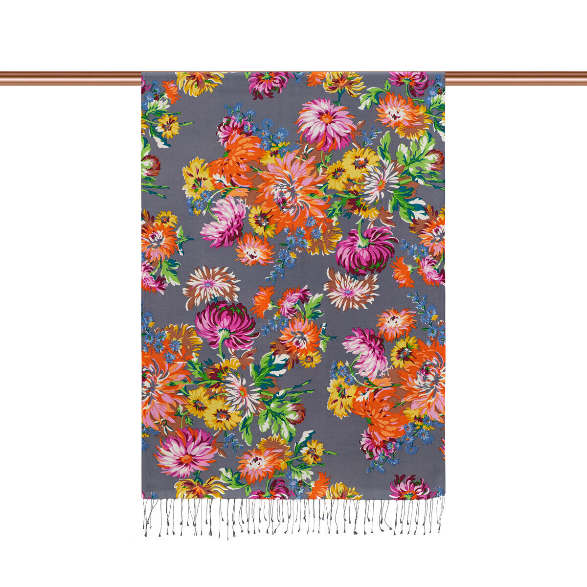 İpekevi Kasımpatı Desenli İpek Şal GRİ - 2