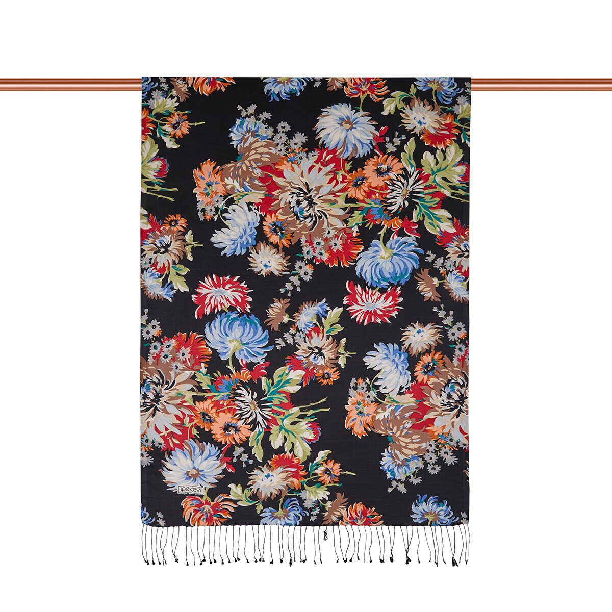 İpekevi Kasımpatı Desenli İpek Şal SİYAH - 2