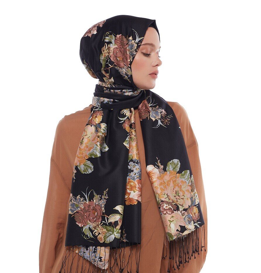 İpekevi Misk Gülü Desenli Şal SİYAH - 3