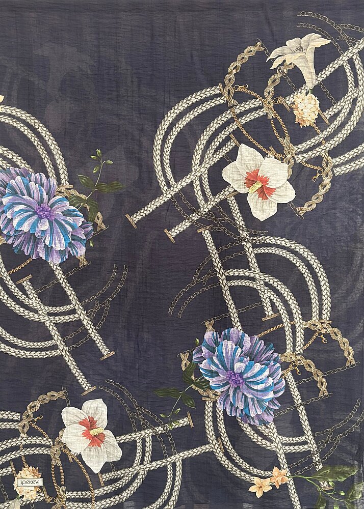 İpekevi Noatika Desenli Şal LACİVERT 