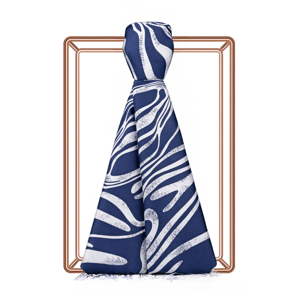 İpekevi Okyanus Esintisi Desenli Şal Beyaz/Lacivert