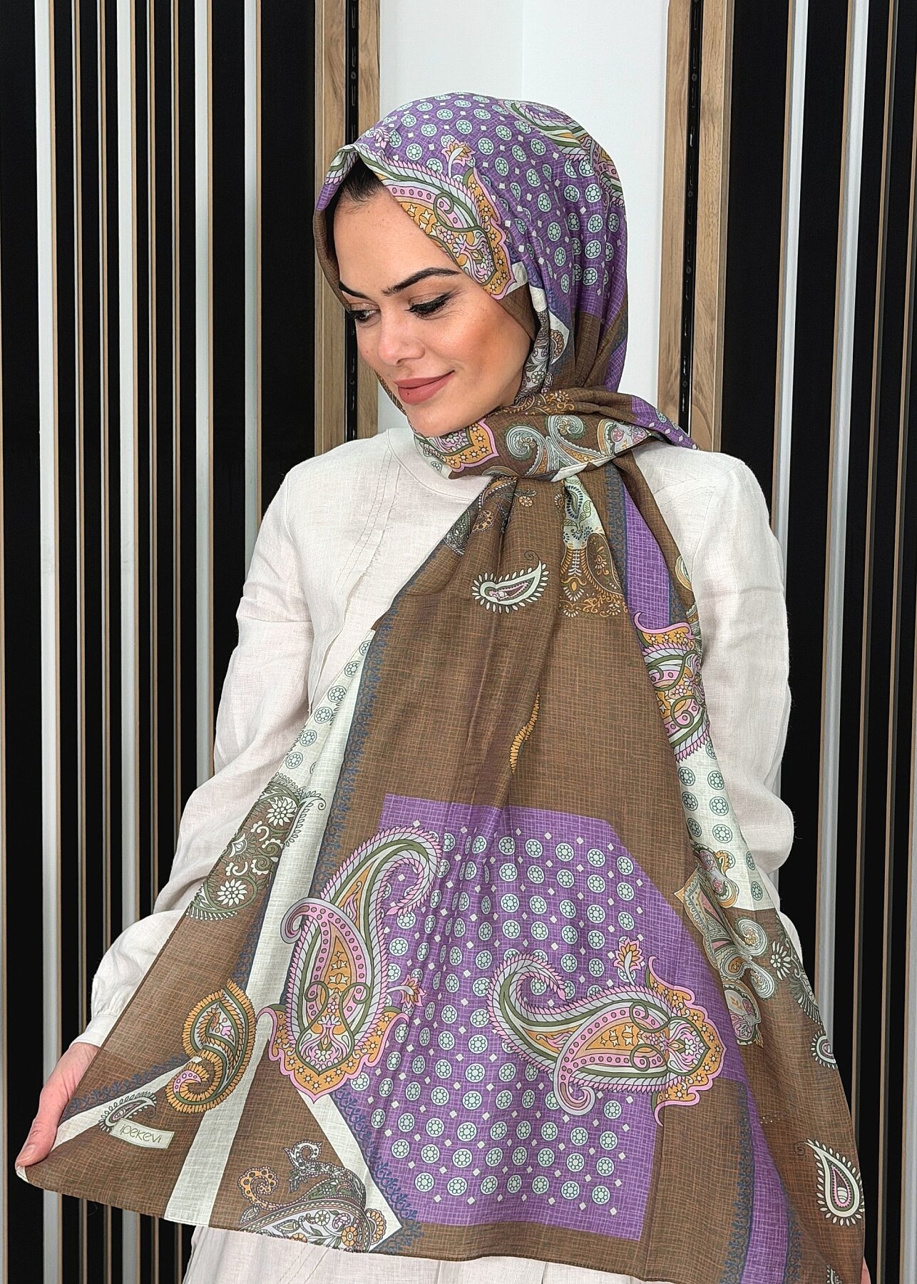 İpekevi Şehrazat Desen Şal KOYU VİZON - 1