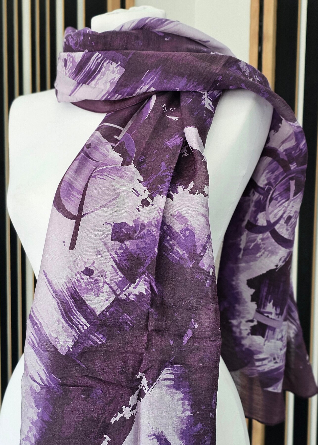 İpekevi Soyut Desenli Şal Asil Mor - 1