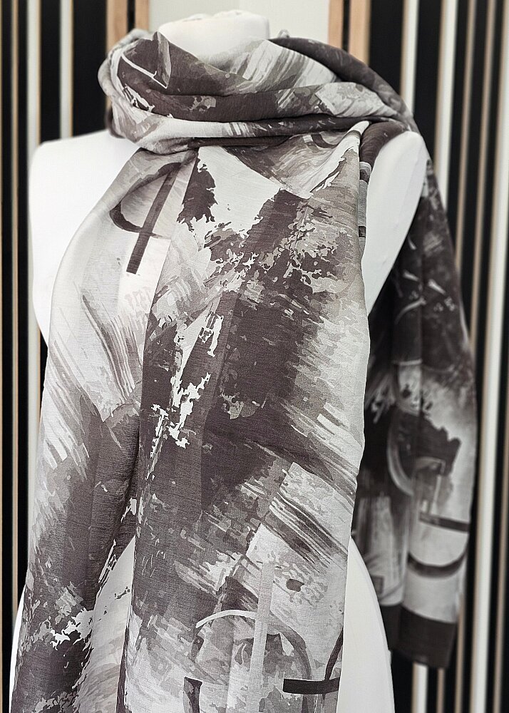 İpekevi Soyut Desenli Şal Siyah Beyaz 