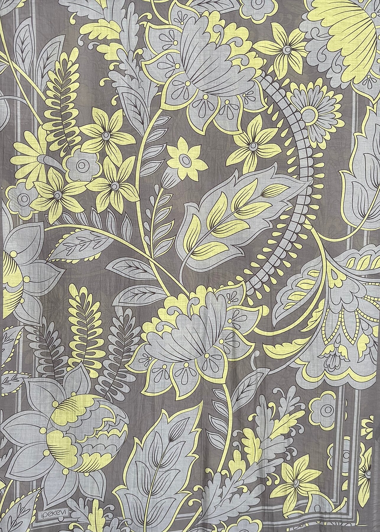 İpekevi Saray Sarmaşığı Desenli Tensel Şal ANTRASİT SARI - 1