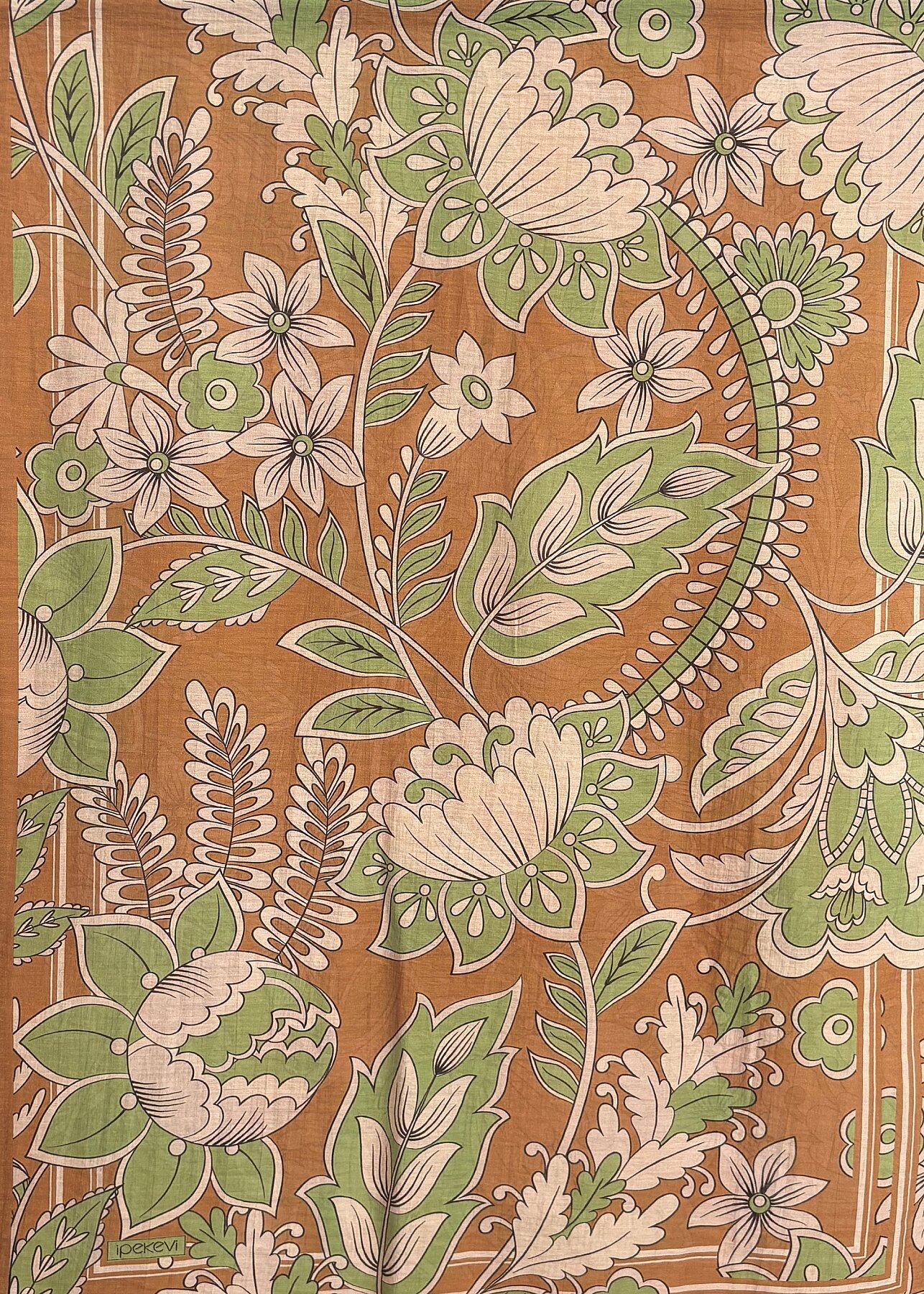 İpekevi Saray Sarmaşığı Desenli Tensel Şal Bal Köpüğü - 1