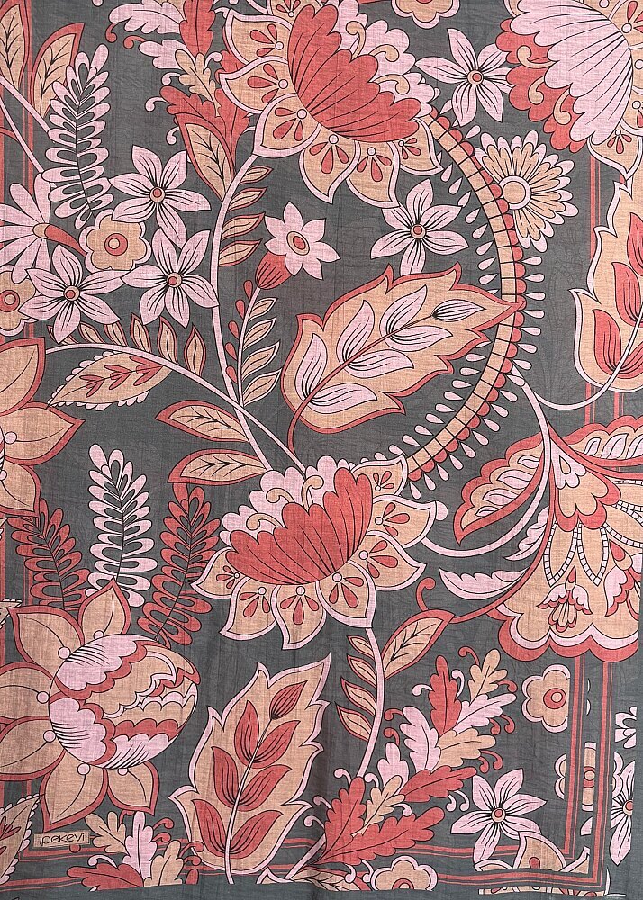 İpekevi Saray Sarmaşığı Desenli Tensel Şal FÜME GRİ 