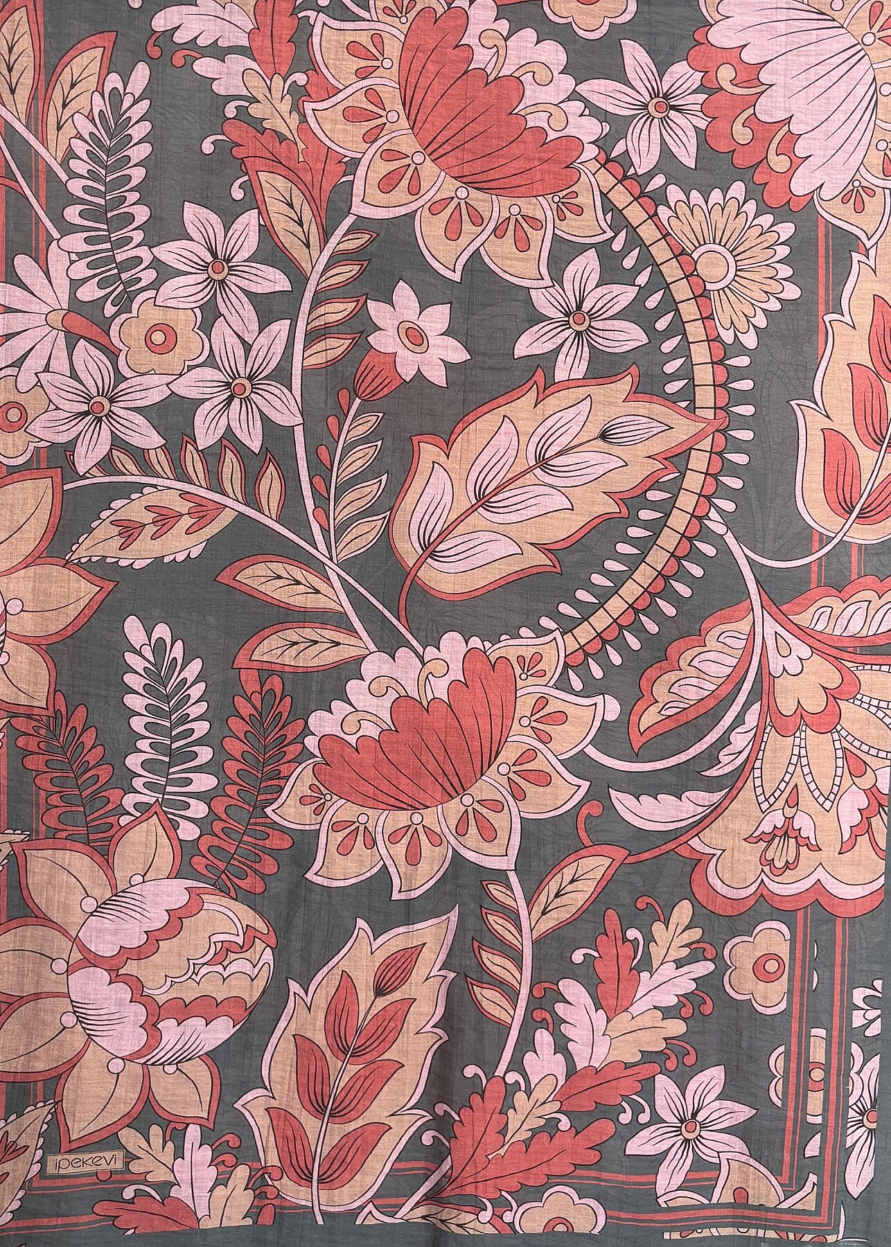 İpekevi Saray Sarmaşığı Desenli Tensel Şal FÜME GRİ - 1