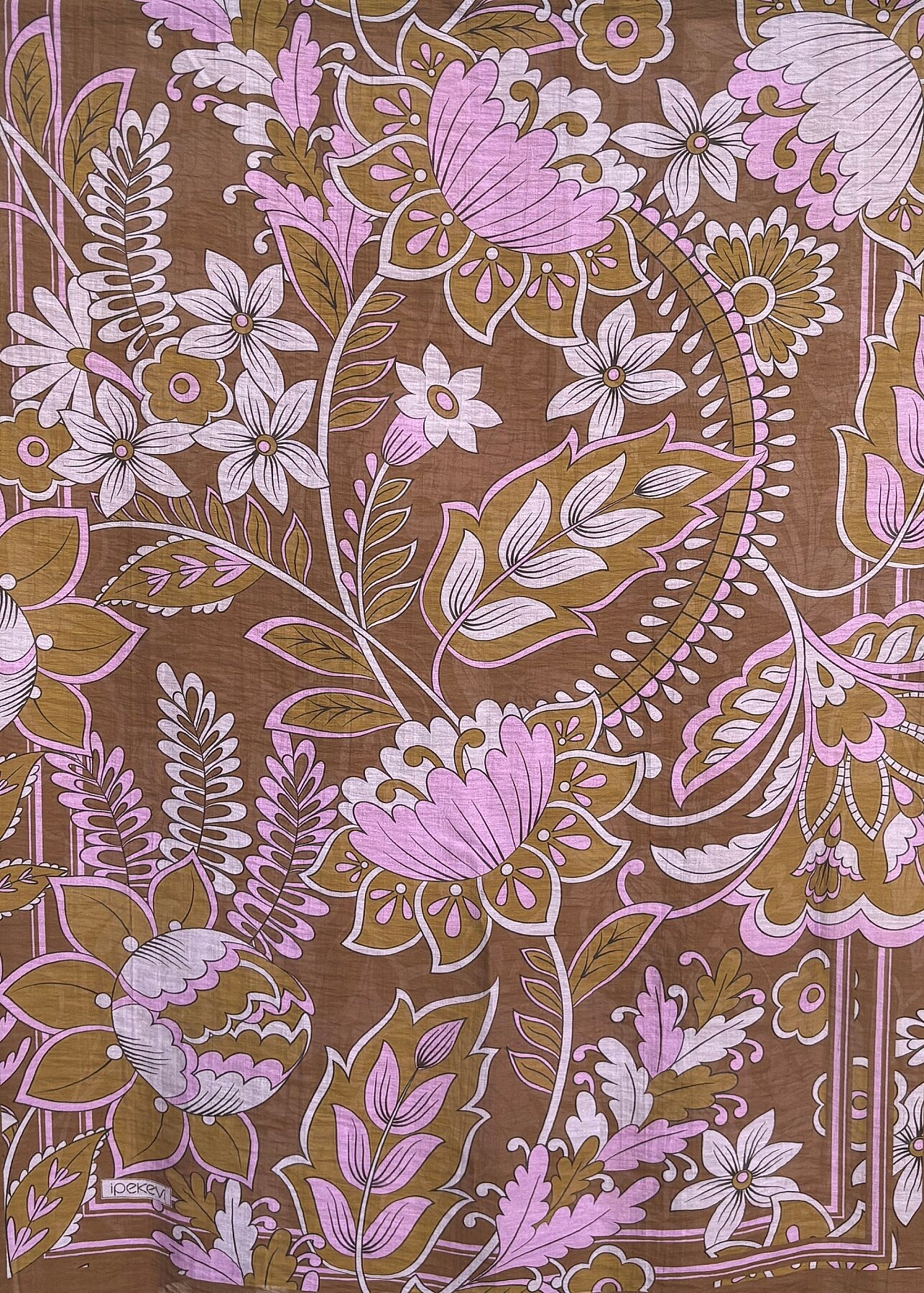 İpekevi Saray Sarmaşığı Desenli Tensel Şal KAHVE LİLA - 1