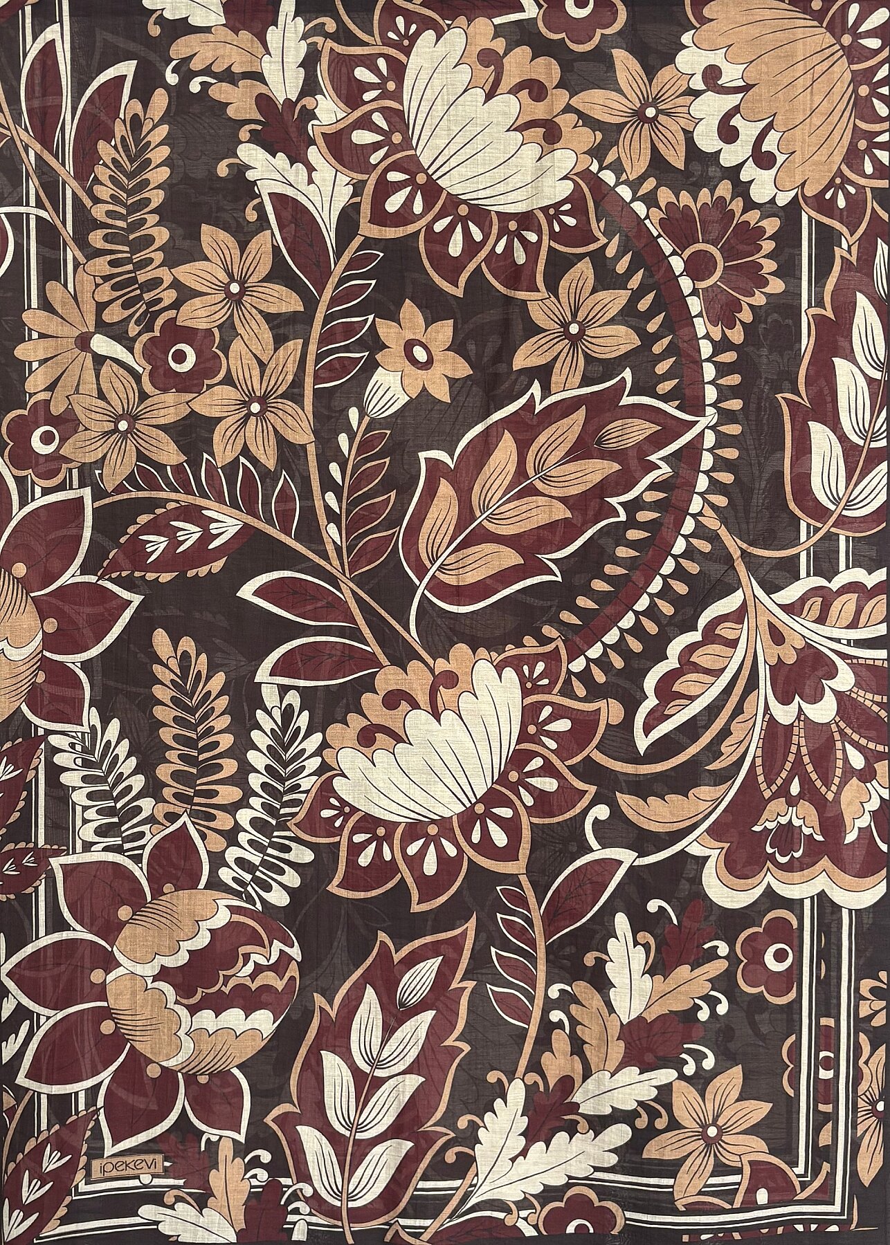 İpekevi Saray Sarmaşığı Desenli Tensel Şal SİYAH BORDO - 1