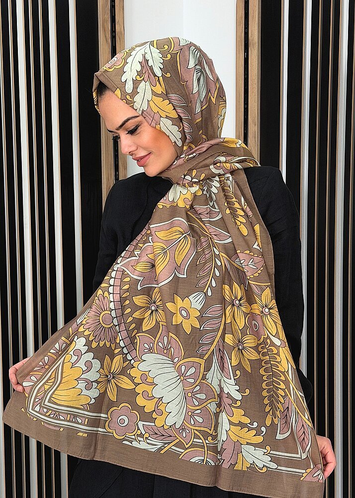İpekevi Saray Sarmaşığı Desenli Tensel Şal VİZON 