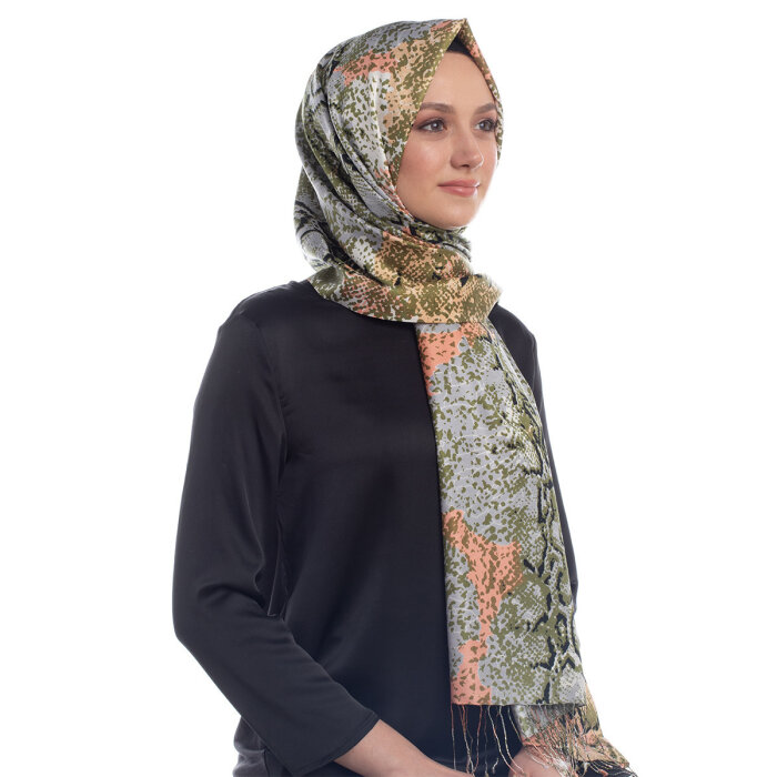 İpekevi Yılan Desenli Şal HAKİ - 3