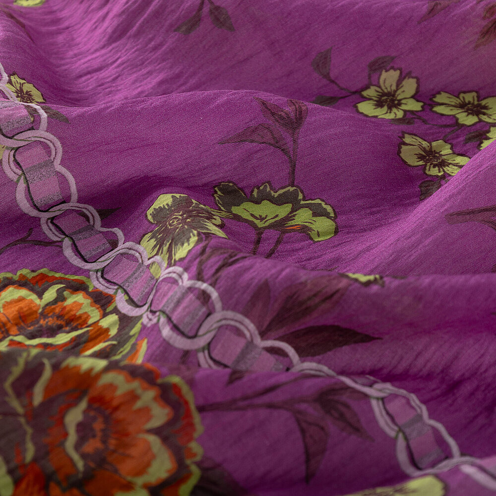 İpekevi Zincir ve Çiçek Desenli Şal LİLA - 4