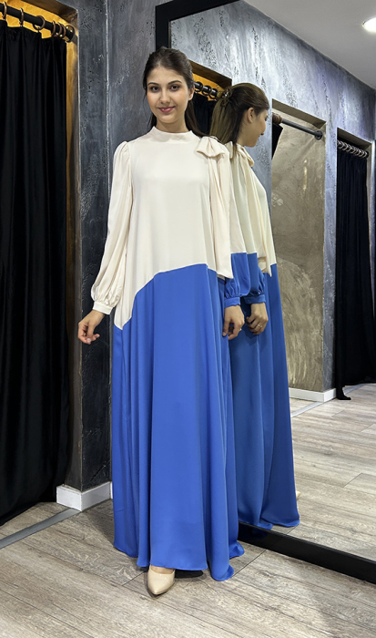 Jamila Sarah Bade Elbise Fildişi/Saks - 1