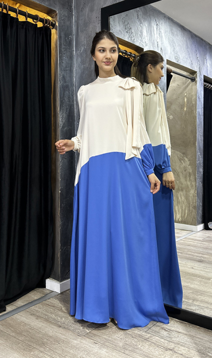Jamila Sarah Bade Elbise Fildişi/Saks - 2