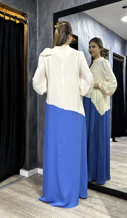 Jamila Sarah Bade Elbise Fildişi/Saks - 5