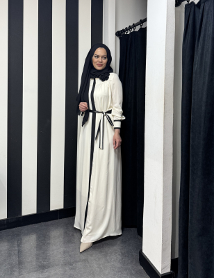 Jamila Sarah Gülşah Gömlek Elbise Fildişi/Siyah - 6