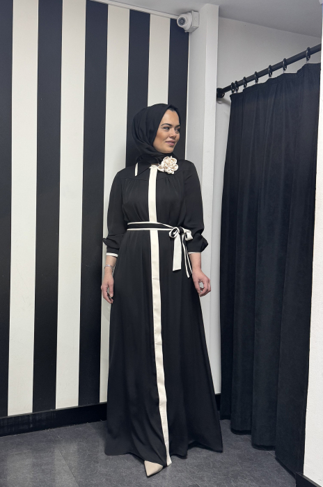 Jamila Sarah Gülşah Gömlek Elbise Siyah Fildişi - 2