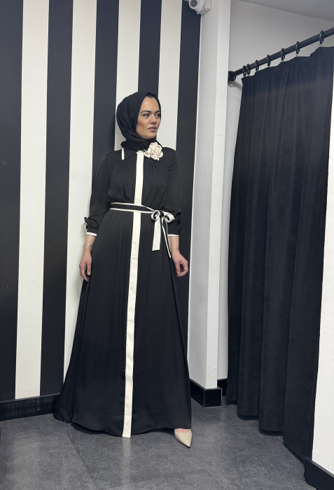 Jamila Sarah Gülşah Gömlek Elbise Siyah Fildişi - 3