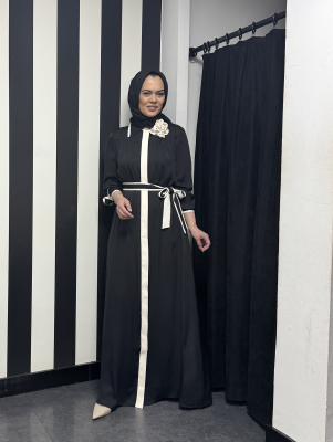 Jamila Sarah Gülşah Gömlek Elbise Siyah Fildişi 