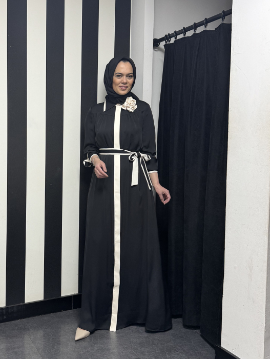 Jamila Sarah Gülşah Gömlek Elbise Siyah Fildişi - 1