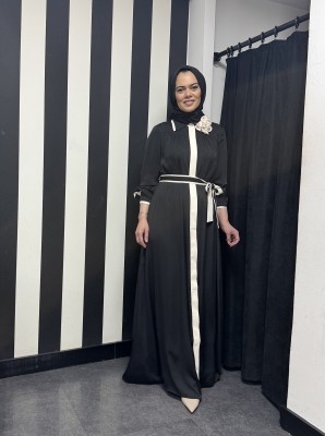 Jamila Sarah Gülşah Gömlek Elbise Siyah Fildişi - 4