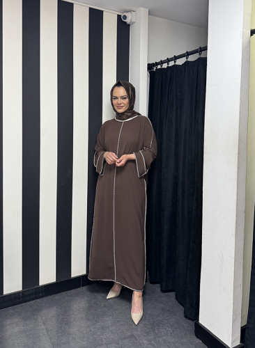 Katrem Biye Detaylı Abaya KAHVE - 1