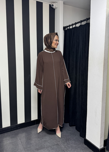 Katrem Biye Detaylı Abaya KAHVE - 2