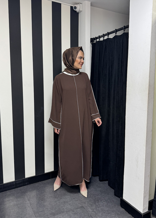Katrem Biye Detaylı Abaya KAHVE - 2