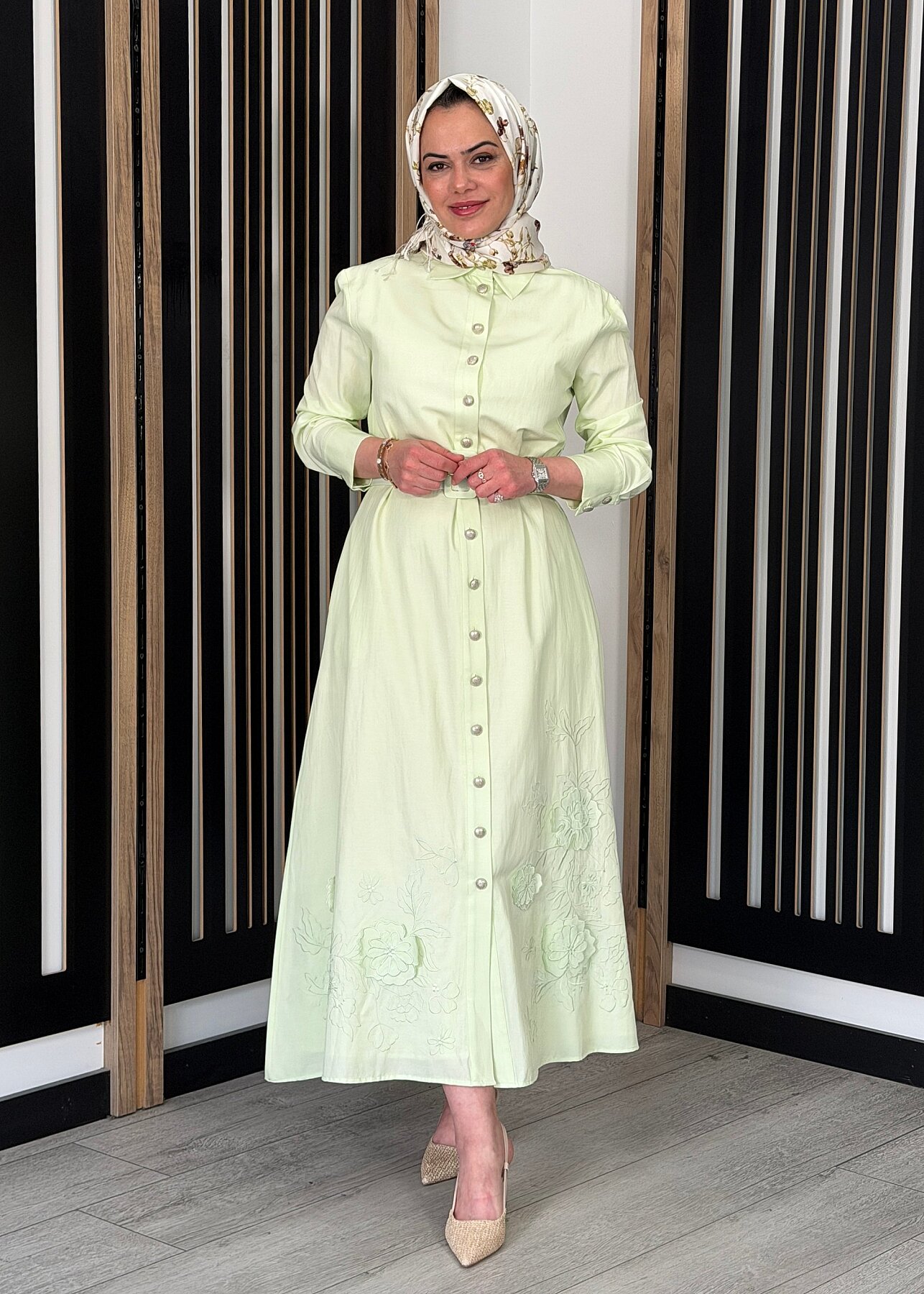 MaQ Flowers Elbise YEŞİL - 3