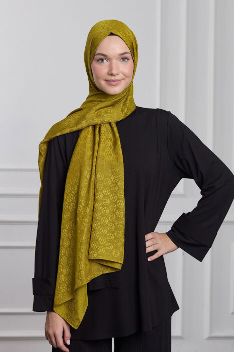 MaQ Shine Silky Jakarlı Şal YAĞ YEŞİLİ - 2