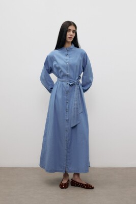 MerWish Basic Denim Elbise MAVİ - 2