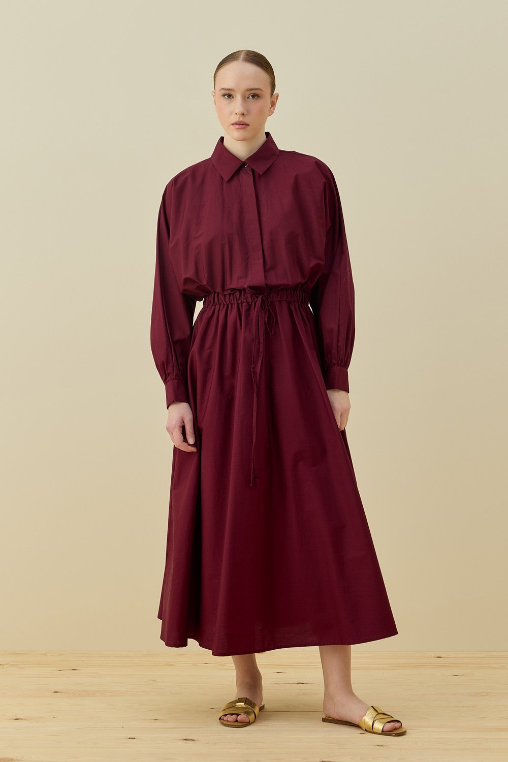 MerWish Basic Poplin Elbise BORDO - 1