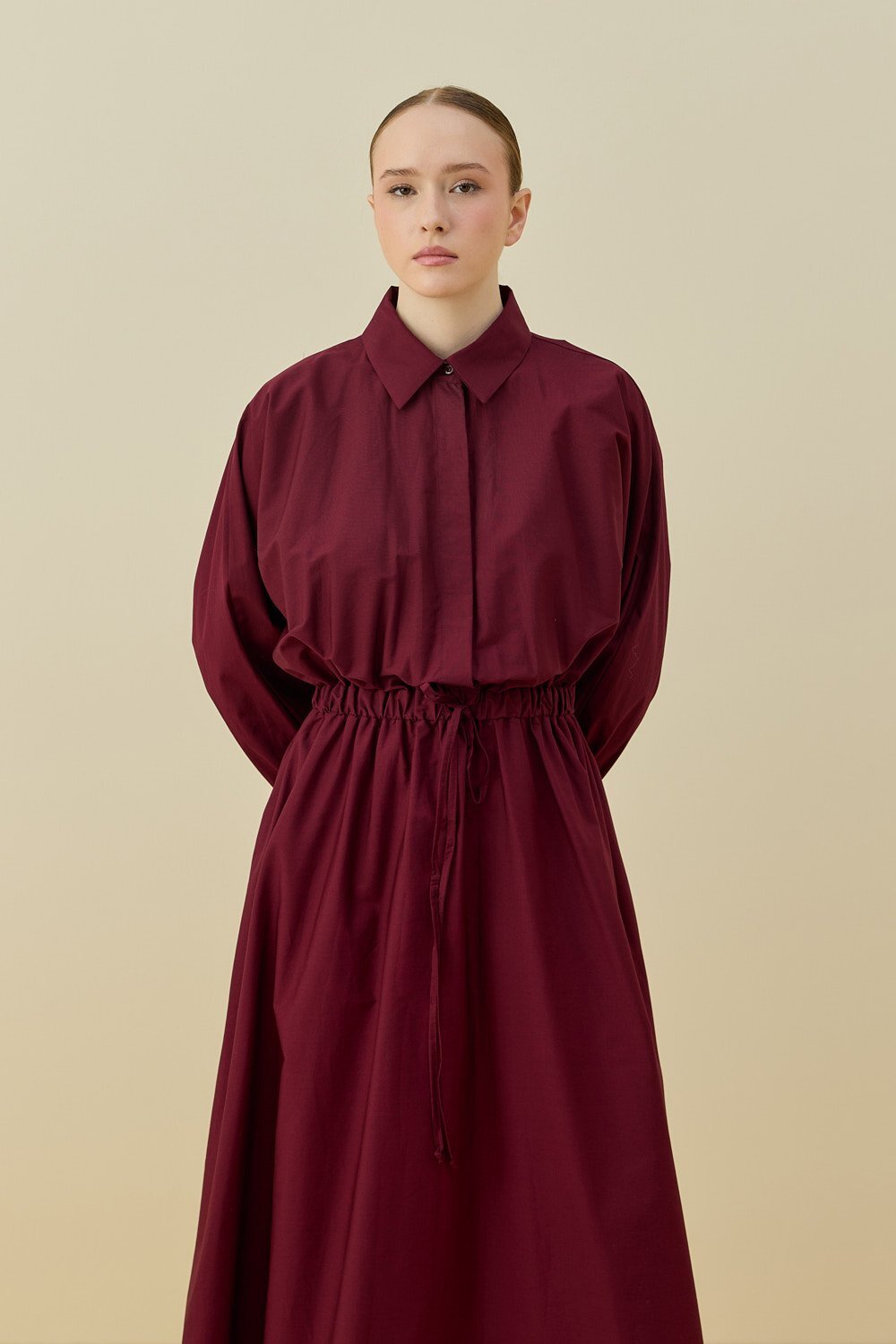 MerWish Basic Poplin Elbise BORDO - 2