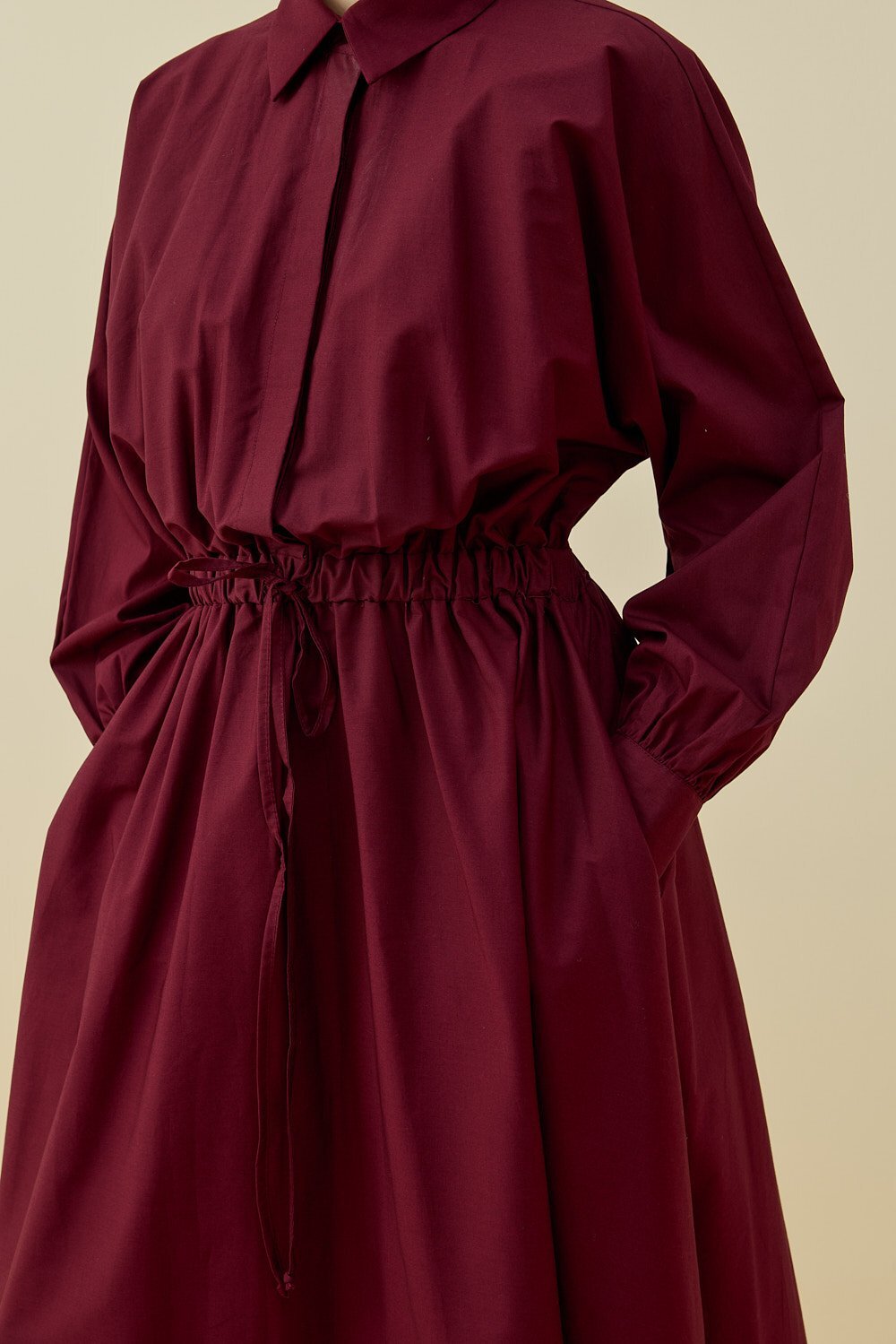 MerWish Basic Poplin Elbise BORDO - 3