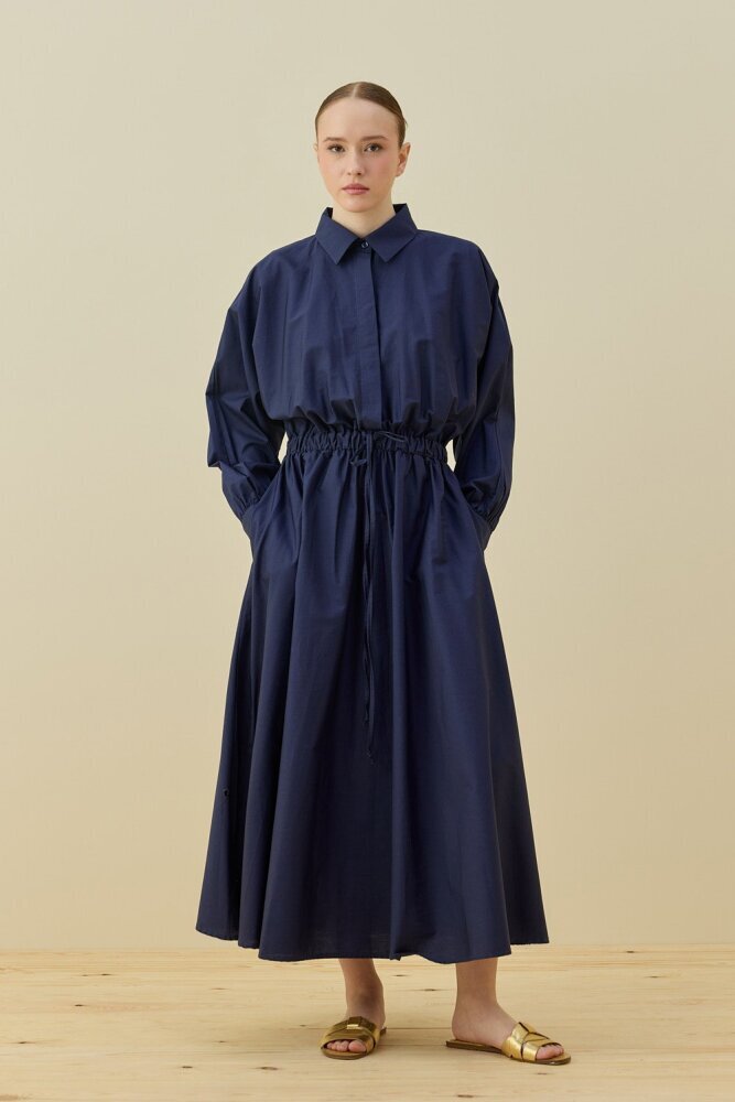 MerWish Basic Poplin Elbise LACİVERT - 1