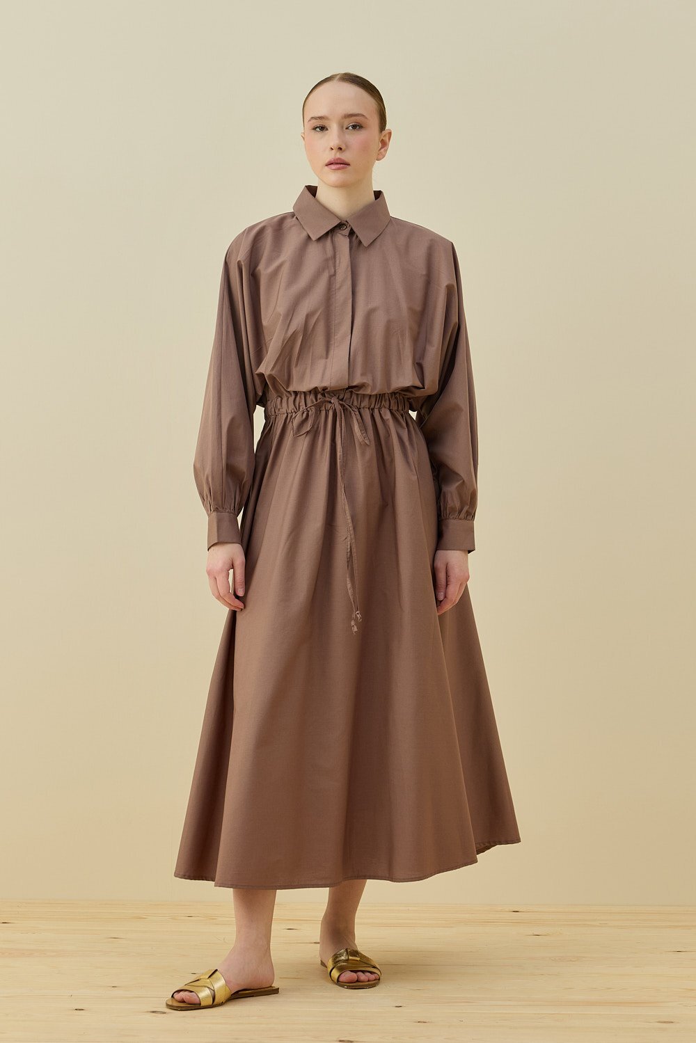 MerWish Basic Poplin Elbise VİZON - 1