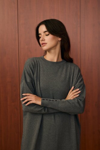 MerWish Basic Triko Elbise ANTRASİT - 4
