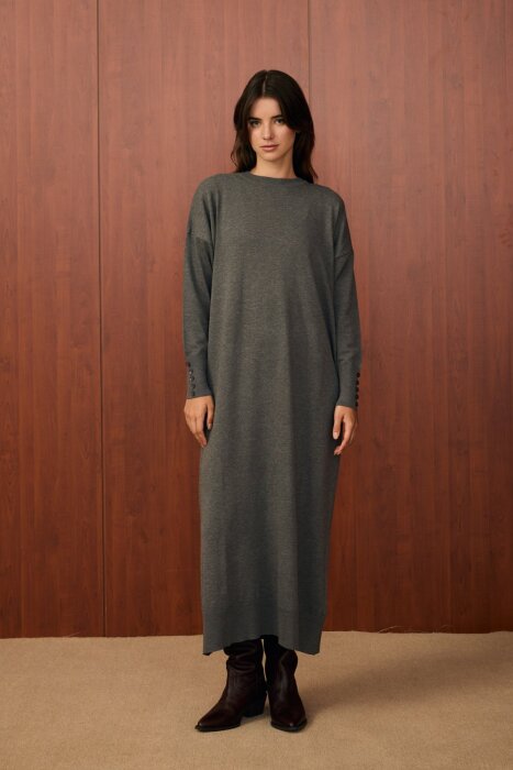 MerWish Basic Triko Elbise ANTRASİT - 1